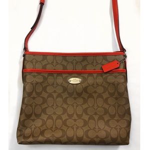 Coach Purse Signature File Monogram w/ Red Trim